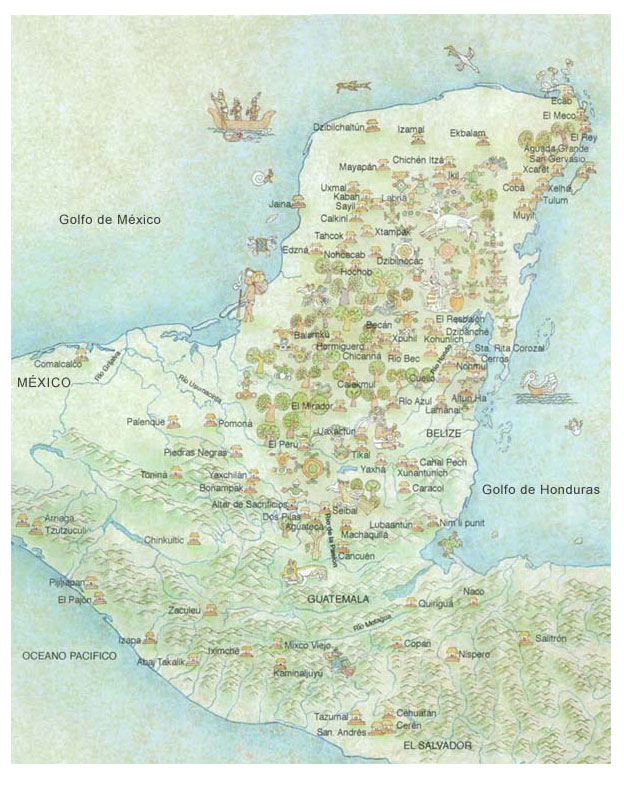 world map of honduras. FAMSI Map of Mayan World